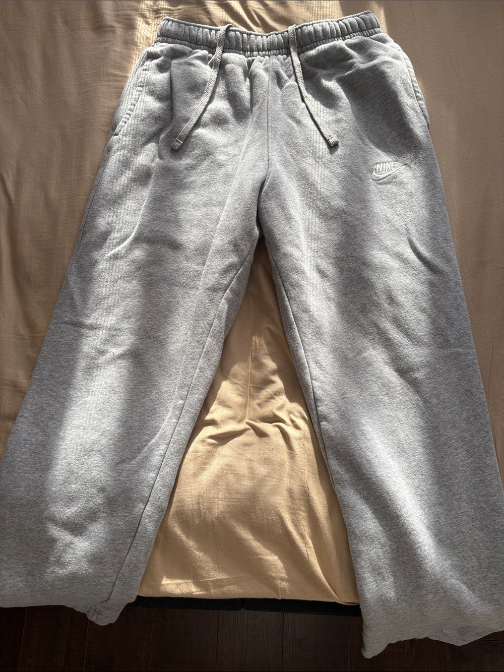 Nike Kids Light Gray Fleece Joggers with Drawstring